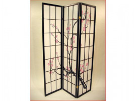  Shoji foldeskærm 3-fløjet - sort m. kirsebærtræ